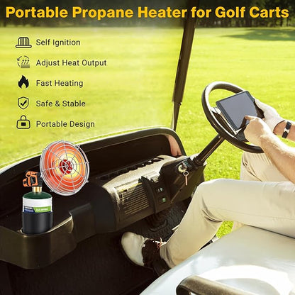 Golf Cart Heater,9,200BTU Portable Propane Heater with Self Ignitor,with Golf Cart Cup Holder for EZGO Yamaha Club Car,Most Golf Cart(Fuel Cylinder not included)