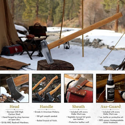 1844 Helko Werk Germany Classic Nordic Splitting Axe - Made in Germany for Splitting Wood and Splitting Rounds and Heavy Duty Firewood, Scandinavian Axe - Head 5.5 lbs, Handle 31 in. (Nordic) #13521