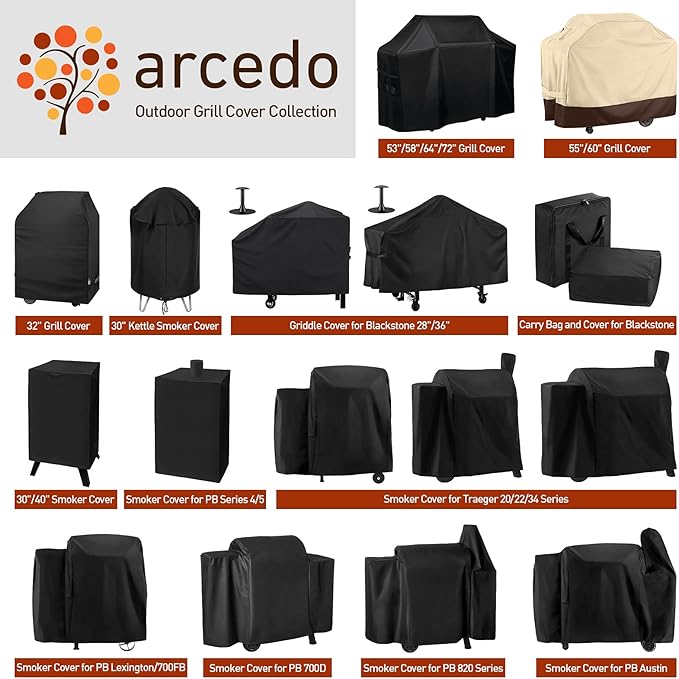 Arcedo 60 Inch Heavy Duty Waterproof BBQ Cover, Fade Resistant Gas Grill Cover, Durable Outdoor Barbecue Protector Compatible for Weber, Char Broil, Nexgrill, Napoleon and More Grills