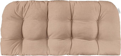 RSH DECOR: Sunbrella Play Tufted Wicker Loveseat Cushion | 41” x 19" | Water and Fade-Resistant Performance Fabric | Outdoor Settee Cushion for Patio Furniture | Play Cameo