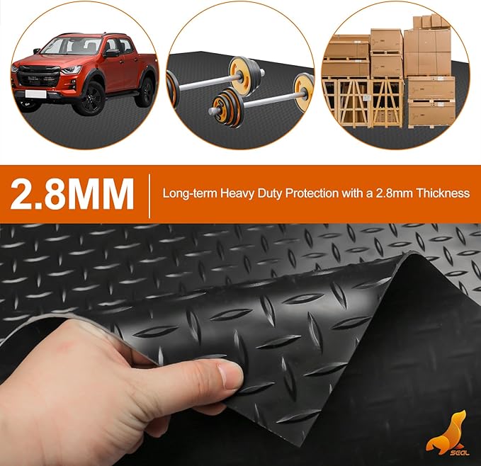 SEAL 5 x 20 Ft Premium Garage Floor Mat, Solid 2.8mm Thickened Black Commercial Grade Heavy Duty Parking Mat for Garage Floor, Golf Cart, Water/Stain Resistant Floor Runner (Embossed Diamond Plate)