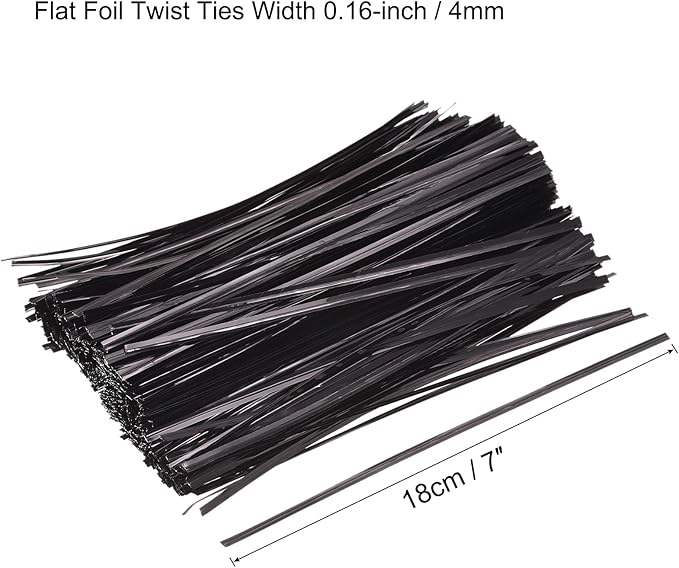 MECCANIXITY Foil Twist Ties 7" 18cm Metallic Plastic Closure Tie for Tying Bread, Candy, Cookies, Gift Bags Arts Crafts Ties Black Pack of 750