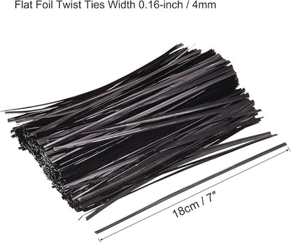 MECCANIXITY Foil Twist Ties 7" 18cm Metallic Plastic Closure Tie for Tying Bread, Candy, Cookies, Gift Bags Arts Crafts Ties Black Pack of 750