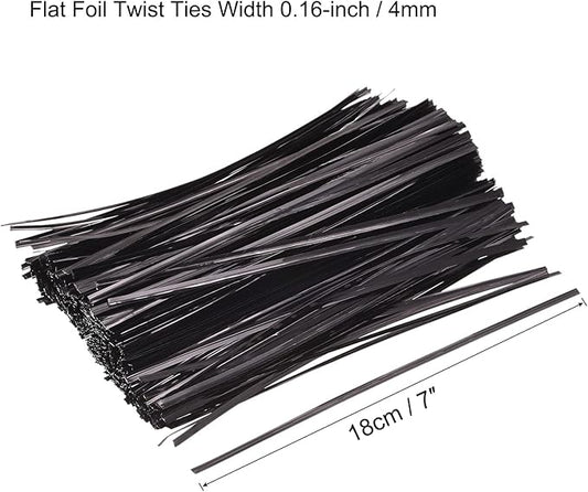 MECCANIXITY Foil Twist Ties 7" 18cm Metallic Plastic Closure Tie for Tying Bread, Candy, Cookies, Gift Bags Arts Crafts Ties Black Pack of 750
