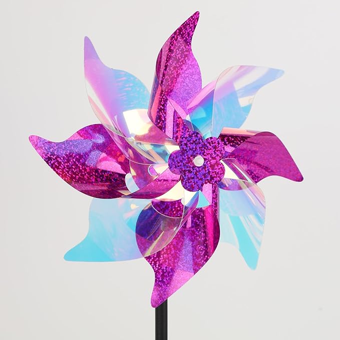 winemana 12 Pcs Reflective Pinwheels Outdoor, Wind Spinners for Yard & Garden, Sparkly Bird Repellent Windmill Scare Birds Away, Deterrent Devices for Outside Patio Lawn Spring Decor (Purple)