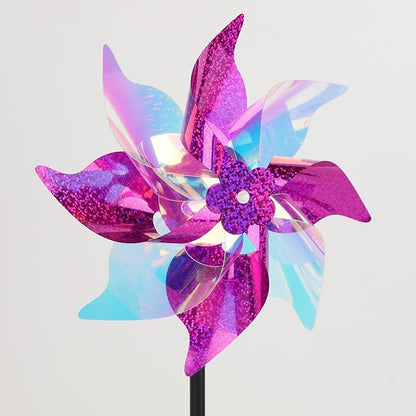 winemana 12 Pcs Reflective Pinwheels Outdoor, Wind Spinners for Yard & Garden, Sparkly Bird Repellent Windmill Scare Birds Away, Deterrent Devices for Outside Patio Lawn Spring Decor (Purple)