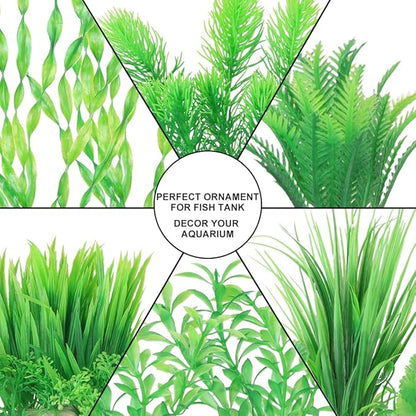 BEGONDIS 18pc Artificial Aquarium Green Plants Set, Realistic/Natural Style, Artificial Plastic Aquarium Plants for Aquarium Decorations
