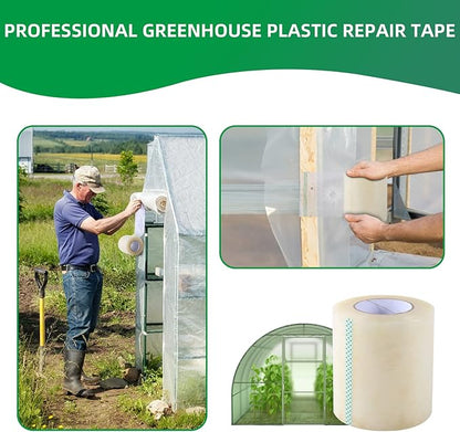 Greenhouse Repair Tape, 6.3 mil Thickness Greenhouse Plastic Tape, Clear UV Resistant Greenhouse Sheeting Coverings Film Tape(6inX213ft)