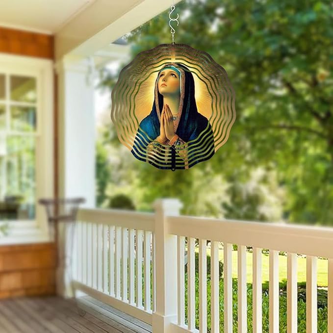 Virgin Mary Prayer Wind Spinner, Metal Wind Spinners Outdoor Indoor, Religious Virgin Mary Hanging Garden Decor for Outside, Stainless Wind Spinners for Yard and Garden 10 inch 3D (25.76X25 CM)