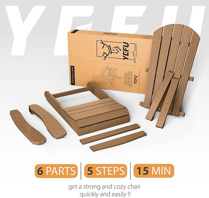 YEFU Adirondack Chairs Set of 8: Outdoor Chair HIPS Plastic Adirondack Chairs - Patio Chairs with Wood Texture - Lawn Fire Pit Deck Porch Garden Chairs for Adults (Teak)