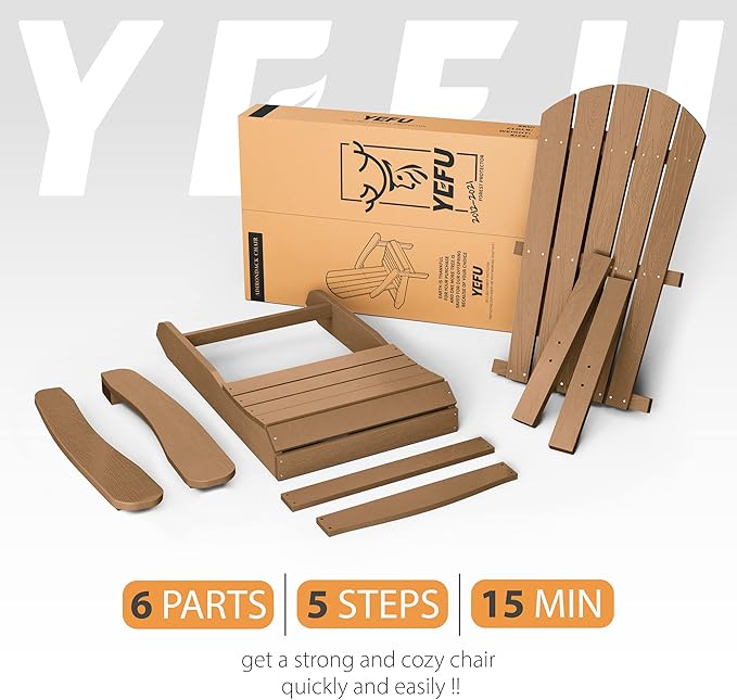 YEFU Adirondack Chairs Set of 2: Outdoor Chair HIPS Plastic Adirondack Chairs - Patio Chairs with Wood Texture - Lawn Fire Pit Deck Porch Garden Chairs for Adults (Teak)