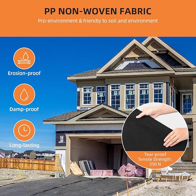 Towallmark Geotextile Landscape, 3ft x 100ft & 8oz Geotextile Fabric, PP Drainage 350N Tensile Strength & 440N Load Capacity, for Driveway & Road Stabilizationr, Erosion Control, French Drains