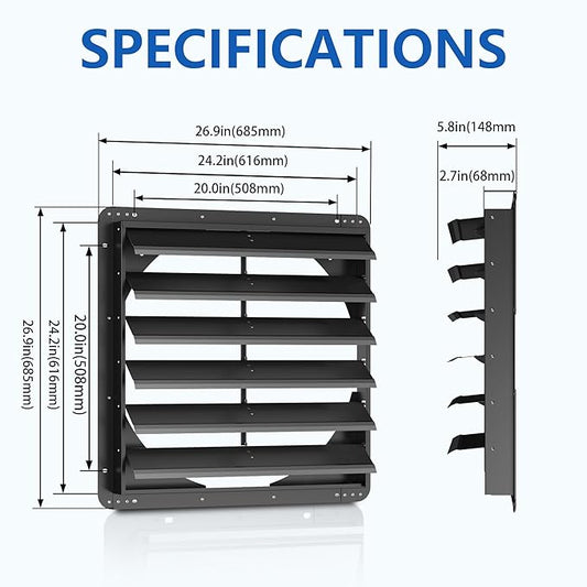 24 Inch Galvanized Sheet Spraying Automatic Exhaust Shutter Louver Vent (No Fan Blades and Motor) for Home Attics, Workshops, Barn, Greenhouse