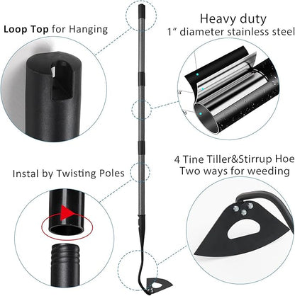 Garden Hoe for Weeding Tool, Heavy Duty Dutch Weeding Hoe Gardening Hand Hoe for Women Kids Men, Metal Garden Weeder Rake Weed Puller for Lawn Long Handle 30-55 inch