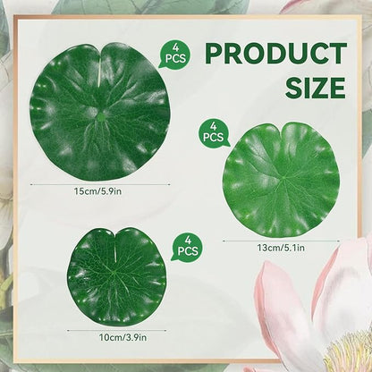 12Pcs Lily Pads for Ponds, Artificial Floating Foam Lotus Leaves Realistic Water Lily Pads Foliage Pond Decor for Pool Koi Fish Patio Aquarium Outdoor Ponds