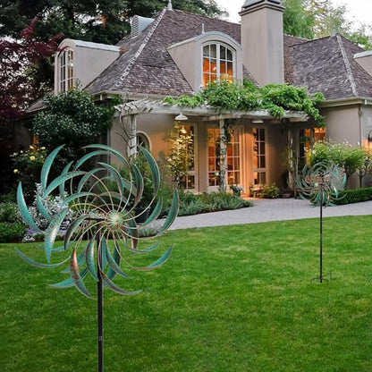 VEWOGARDEN Large Wind Spinners for Yard and Garden, Waterproof Metal Doubles Wind Spinners Outdoor Decor, Wind Sculptures & Spinners with Stakes (23" W * 80" H)