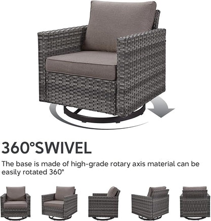7 Piece Wicker Patio Furniture with Fire Pit Table - Outdoor Conversation Set with 50,000 BTU Fire Pit, All Weather Rattan Patio Set for Deck Backyard Garden - Grey Wicker Grey Cushion