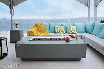 Elementi Granville Gas Fire Pit Bundle Concrete Fire Table, Outdoor Fire Pit Electronic Ignition | Canvas Cover, Lava Rock Included | Free AMS Wind Guard | Light Gray (Natural Gas)