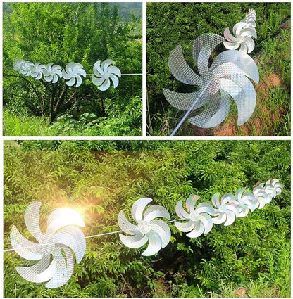10 Meters of 8 Pieces Reflective Pinwheels Strings, Sparkly Hanging Scare Bird Deterrent Windmills, Outside Bird Repellent Wind Spinners Deterrent Birds Away from Yard Garden Patio Farm