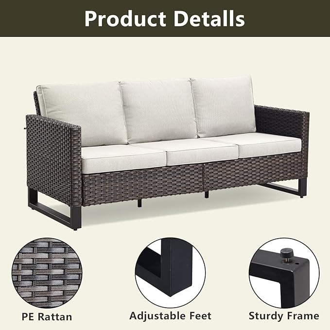 Rilyson Wicker Outdoor Patio Furniture Set - 5 Piece Patio Conversation Set with 2 Wicker Armrest Chairs,2 Rattan Ottoman and 1 Couch for Outside Porch Deck Backyard Garden(Brown/Beige)