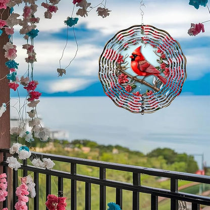 3D Red Cardinal Wind Spinner 10 Inch Stainless Steel Bird Wind Sculpture Kinetic Art Hanging Ornament for Outdoor Garden, Yard, Patio, and Home Decoration Christmas Decor