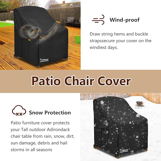 Patio Chair Cover 35W x 37D x 36H inches,Waterproof Heavy Duty Outdoor Furniture Covers for Patio Adirondack Chair 2 Pack（Black）