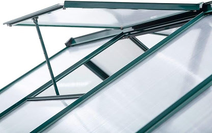 Outsunny 6' x 10' Greenhouse for Outdoors, Polycarbonate Greenhouse with Rain Gutter and Roof Vent, Aluminum Walk-in Green Houses for Outside for Patio Backyard Garden, Dark Green