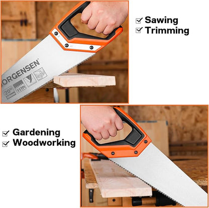 JORGENSEN 20 Inch Pro Hand Saw, 11 TPI Fine-Cut Ergonomic Non-Slip Aluminum Ultrasonic Welding Handle for Sawing, Trimming, Gardening, Woodworking, Drywall, Plastic Pipes