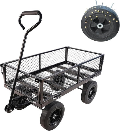 Heavy-Duty Solid Tire Garden Dump Cart - 4.86 cu. ft. Yard Wagon Cart with 600 LBS Capacity & Spacious Mesh Bed (37" x 19.5") - No-Flat Tires, Utility Wagon