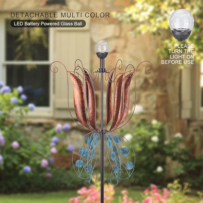 MUMTOP Wind Spinner Outdoor Large, 83 Inch Metal LED Wind Sculptures, Tulip Windmill for Yard Art, Garden Decor