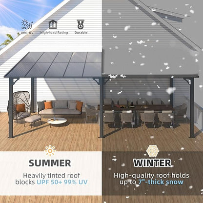 AECOJOY 20' x 10' Outdoo Gazebo for Patio, Large Wall-Mounted Pergolas and Gazebos Clearance Hard Top 10x20 Lean to Metal Gazebo Shelter Patio Roof, Heavy Duty Awnings for Patio, Decks