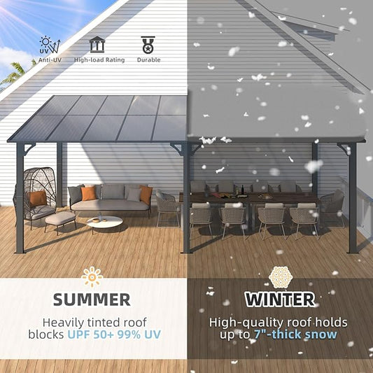 AECOJOY 20' x 10' Outdoo Gazebo for Patio, Large Wall-Mounted Pergolas and Gazebos Clearance Hard Top 10x20 Lean to Metal Gazebo Shelter Patio Roof, Heavy Duty Awnings for Patio, Decks