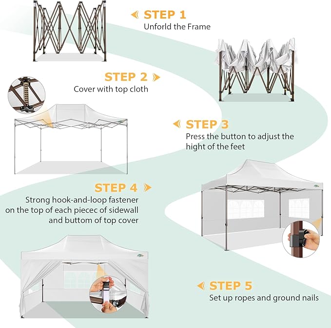COBIZI 10x15 Pop Up Heavy Duty Canopy with 4 Sidewalls and Hexagonal Legs, Easy up Tent for Parties, Commercial and Wedding, Outdoor Canopy with Roller Bag, Sand Bags, Waterproof & UPF50+ (White)