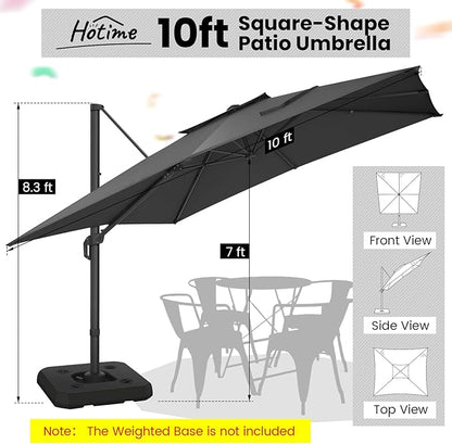 Hotime 10ft Cantilever Patio Umbrella Outdoor Heavy Duty Double Top Windproof Aluminum Offset Umbrella with 360°Rotation for Pool Garden Deck, Gray