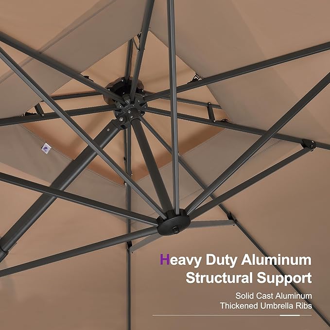 PURPLE LEAF 9' X 12' Cantilever Outdoor Umbrellas Large Patio Umbrella Hanging Double Top Rectangle Offset Umbrella with 360°Rotation Tilting Umbrella Outdoor Patio, Taupe