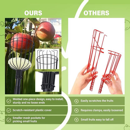 Fruit Picker Pole with Basket - 8.43FT(257CM) Adjustable Tree Gardening Supplies with Stainless Steel Handle Apple Picker Fruit Grabber Reach Tool for Mango Pear Orange Avocados Fruit Picking, Black