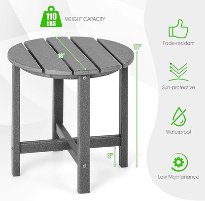 Tangkula Round Outdoor Side Table, 18 Inch Weather Resistant HDPE Adirondack Table, Outdoor Indoor Chairside End Tables, Patio Side Table for Lawn Garden Balcony Backyard, Easy Assembly (1, Gray)