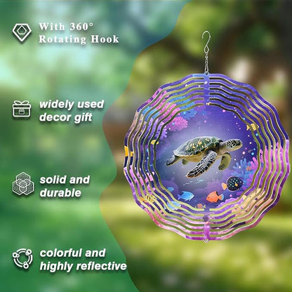 10 Inch Sea Turtle Wind Spinner, 3D Stainless Steel Hanging Kinetic Wind Sculpture Gifts for Garden Decor Yard Art Indoor Outdoor Window Porch Front Door Decoration