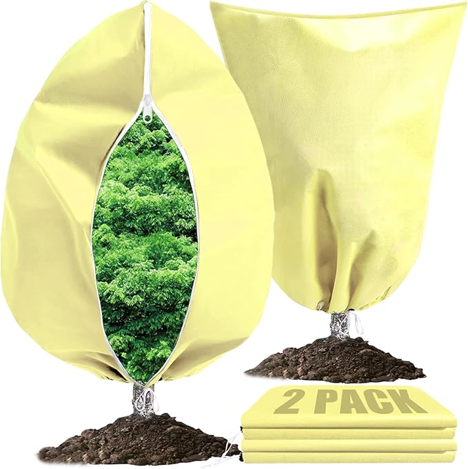 2 Pack Winter Plant Covers Freeze Protection, 47.2" X 70.8" Frost Cloths for Outdoor Plants with Zipper Drawstring, Tree Covers for Winter Cold Weather Plant Covers Bags Shrubs Trees Jacket