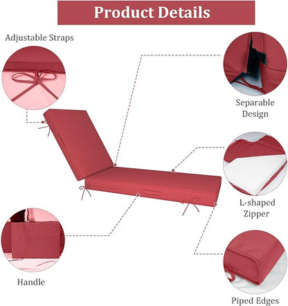 Chaise Lounge Cushions Outdoor Furniture 80 x 26 Inch Patio Lounge Chair Cushions 4'' Thick Waterproof Outdoor Chaise Cushion Weather Resistant Pool Lounger Cushion(Burgundy)