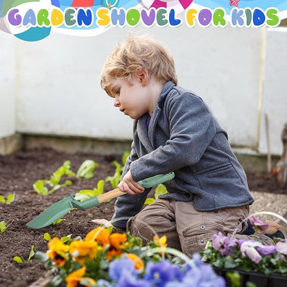 Wood Handle Beach Shovel for Kids Digging, Sand Spade Sandbox Toy for Kids 4-12, Safe Plastic Garden Backyard Planting Tools Sturdy Scoop for Boy Girl, Travel Beach Toy Summer Fun Birthday Gift