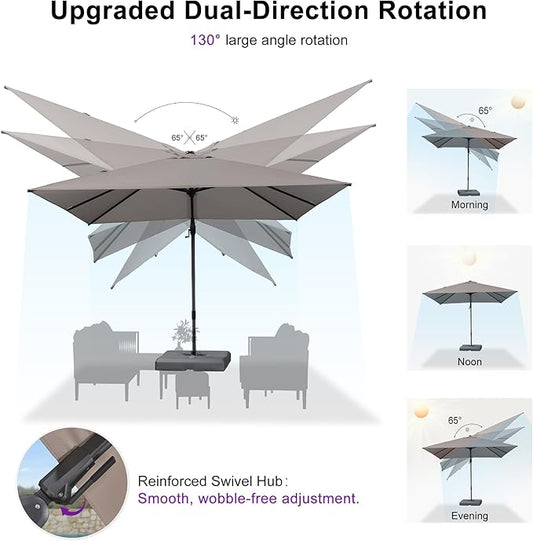 PURPLE LEAF 8' X 8' Swivel Outdoor Patio Aluminum Umbrella with Base Left-right Tilting Cantilever Offset Umbrella with UV Resistant Heavy Duty Fabric for Deck Pool Patio Backyard, Ash Mocha