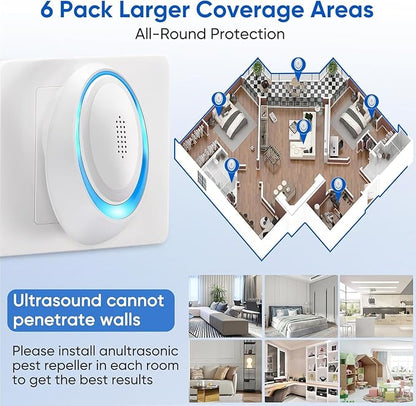 2025 Upgraded Mouse Repellent Indoor, 6 Pack Ultrasonic Pest Repeller, Roach Repellent Plug, Roach Repellent Plug for Roach, Spider, Mouse, Mosquito, Mice, Ant, Bugs Electronic Plug-in Pest Control