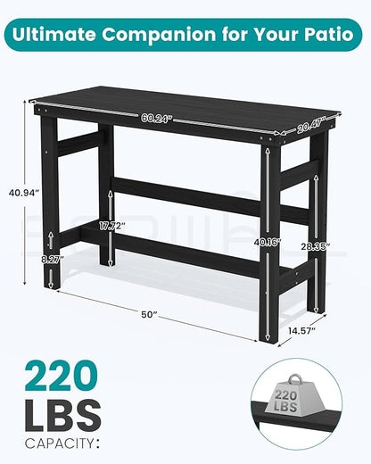 SERWALL 41" Outdoor Bar Table, All Weather HDPE Patio Bar Counter Height Table, Rectangle Patio Bar Table for Outside, Garden, Backyard, Balcony, Poolside, Black