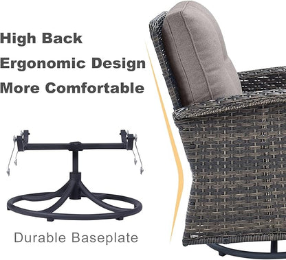 HUMMUH 5-Piece Patio Furniture PE Wicker Outdoor Conversation Set,All-Weather Rattan Swivel Chairs Outdoor Glider Couch for Backyard,Poolside,Deck