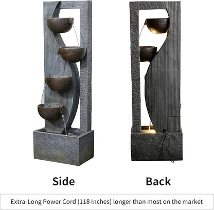 Outdoor Waterfall Fountain 5 Tier Tall Design 49.2 Inch Water Fountain with LED Lights and Pump Decorative Water Feature for Garden Patio Backyard
