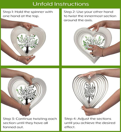 ISEO Silver Heart Wind Spinner for Yard and Garden with Crystals, Hanging Outdoor Decor, Yard Art, Porch and Patio Decorations, Metal Wind Spinners Outdoor, Weather Resistant, 15”