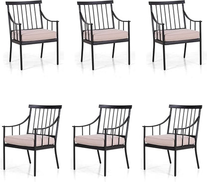 PHI VILLA Outdoor Metal Steel Dining Chairs with Cushion, Black Heavy-Duty Weatherproof Armchairs for Patio, Deck, Yard - Set of 6