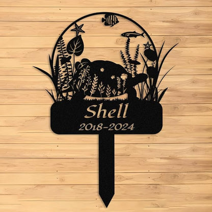 Custom Floral Turtle Memorial Stake,Personalized Metal Turtle Grave Marker,Outdoor Tortoise Sign Garden Yard Decor,Gift for Turtle Lover Turtle-2 14inch