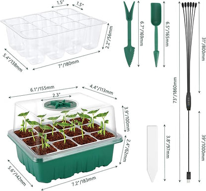 Seedling Starter Tray 6 Packs Seed Starter Tray with Grow Light, Smart Controller Seed Starting Trays Kit with Humidity Dome (72 Cells) Indoor Gardening Plant Germination Trays Green